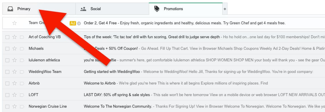 How to Whitelist an email in Gmail - Drag email to the Primary folder