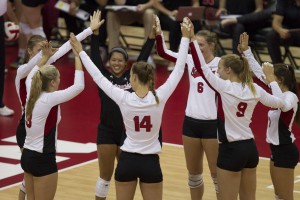 Team Huddle Volleyball vs UC Davis Nebraska Volleyball Lincoln, Nebraska Game Start Time: 6 PM Game Date September 11, 2015 Photo by Stephanie Carpenter/NU Communications