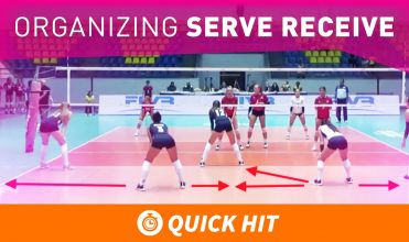 Passers organize their serve receive based on their strengths, and arrows on the court demonstrate how much court each player should take up